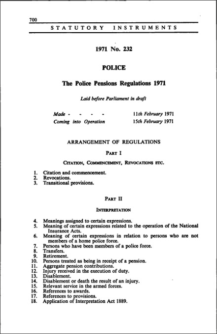 The Police Pensions Regulations 1971