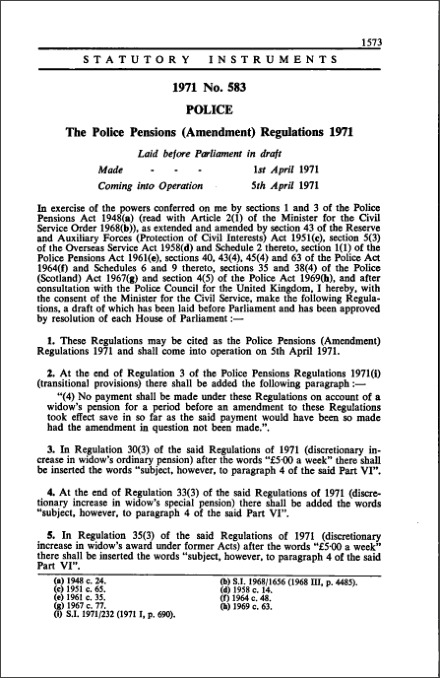 The Police Pensions (Amendment) Regulations 1971
