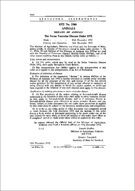 The Swine Vesicular Disease Order 1972