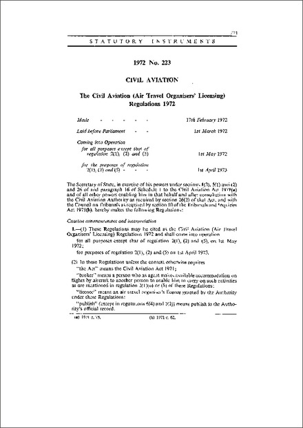 The Civil Aviation (Air Travel Organisers' Licensing) Regulations 1972
