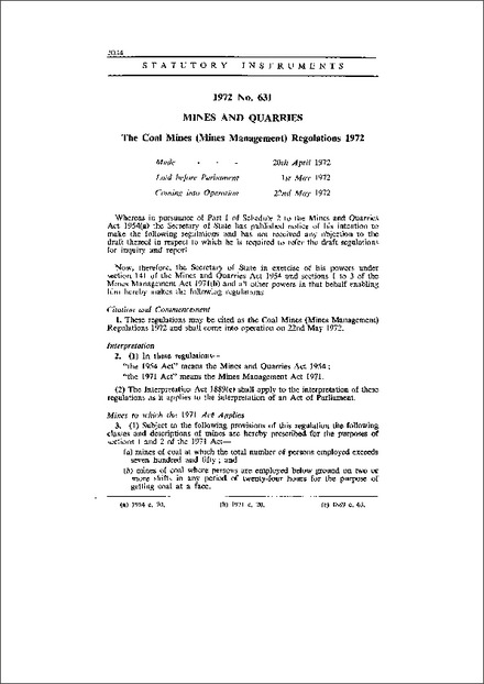 The Coal Mines (Mines Management) Regulations 1972