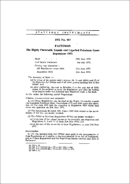 The Highly Flammable Liquids and Liquefied Petroleum Gases Regulations 1972