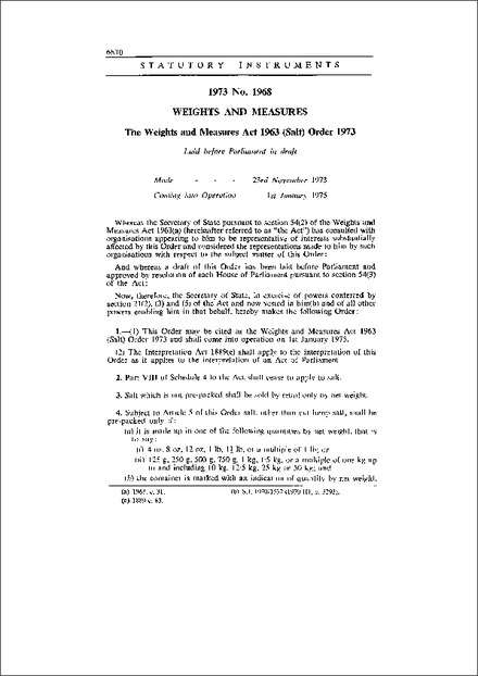The Weights and Measures Act 1963 (Salt) Order 1973