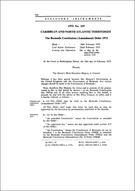 The Bermuda Constitution (Amendment) Order 1973