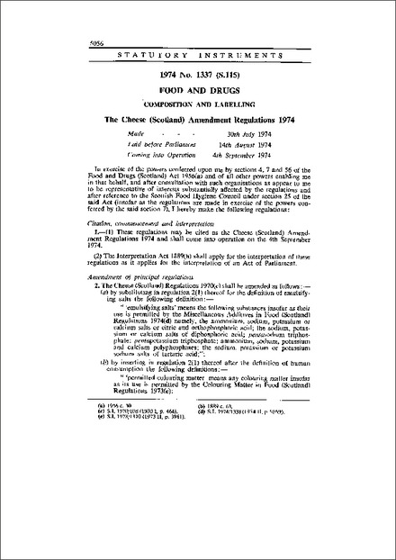 The Cheese (Scotland) Amendment Regulations 1974