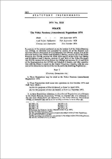The Police Pensions (Amendment) Regulations 1974