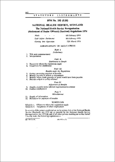 The National Health Service Reorganisation (Retirement of Senior Officers) (Scotland) Regulations 1974