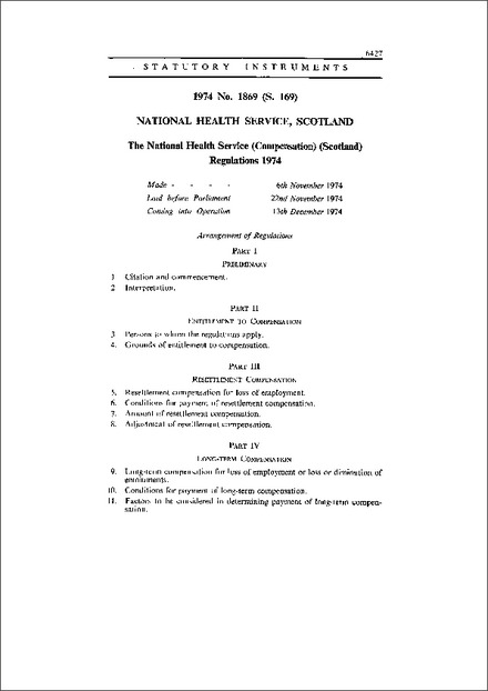 The National Health Service (Compensation) (Scotland) Regulations 1974