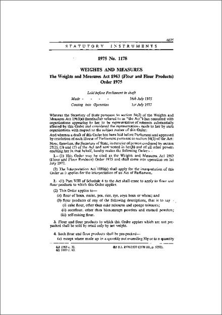The Weights and Measures Act 1963 (Flour and Flour Products) Order 1975