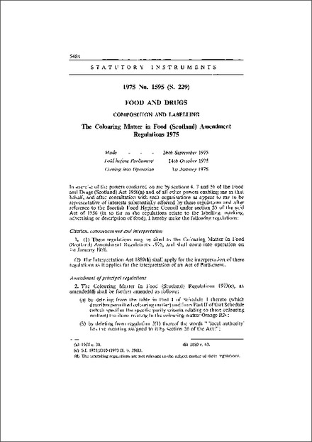 The Colouring Matter in Food (Scotland) Amendment Regulations 1975