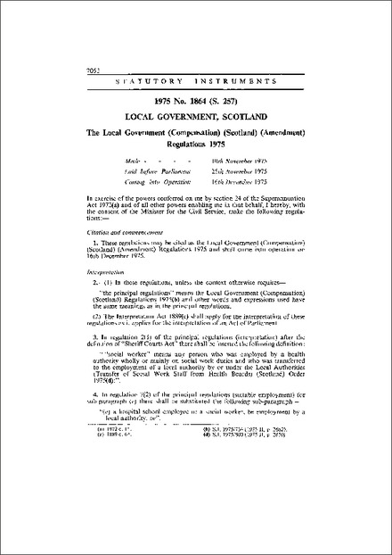 The Local Government (Compensation) (Scotland) (Amendment) Regulations 1975