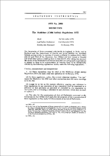 The Medicines (Child Safety) Regulations 1975