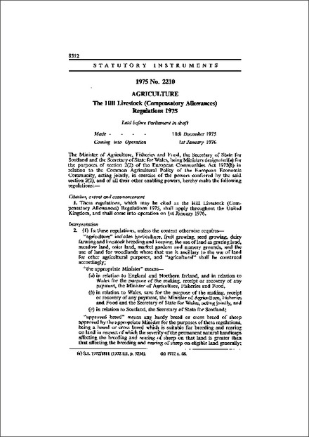 The Hill Livestock (Compensatory Allowances) Regulations 1975