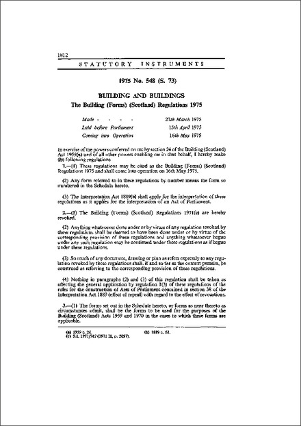 The Building (Forms) (Scotland) Regulations 1975