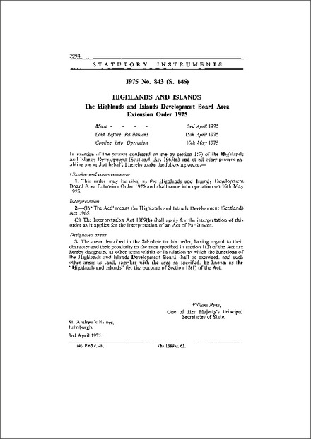 The Highlands and Islands Development Board Area Extension Order 1975