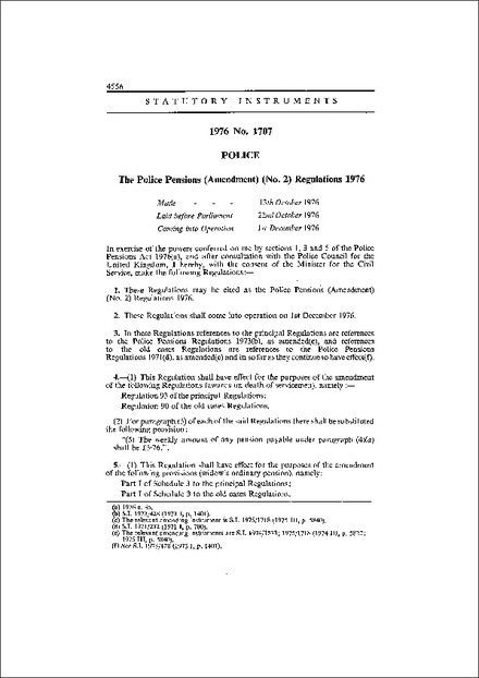 The Police Pensions (Amendment) (No. 2) Regulations 1976
