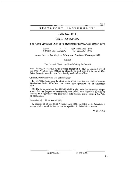 The Civil Aviation Act 1971 (Overseas Territories) Order 1976