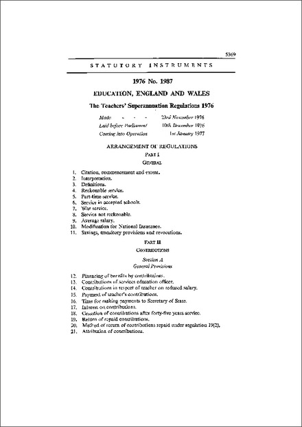 The Teachers' Superannuation Regulations 1976