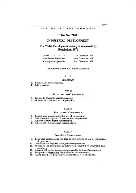 The Welsh Development Agency (Compensation) Regulations 1976