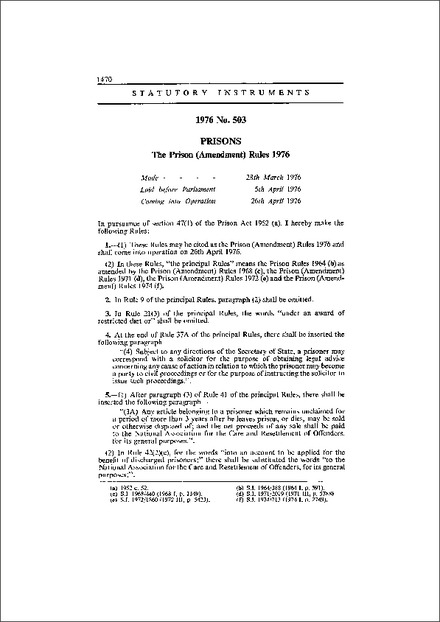 The Prison (Amendment) Rules 1976