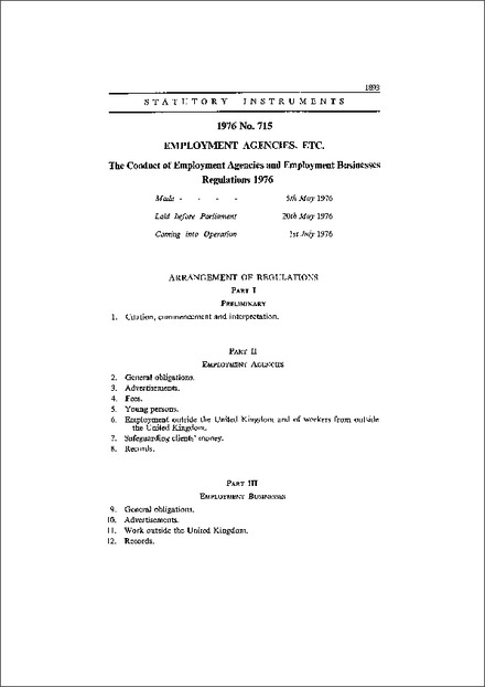 The Conduct of Employment Agencies and Employment Businesses Regulations 1976