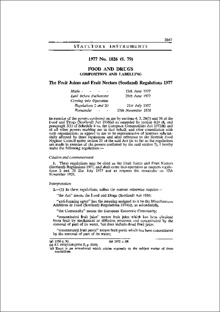The Fruit Juices and Fruit Nectars (Scotland) Regulations 1977