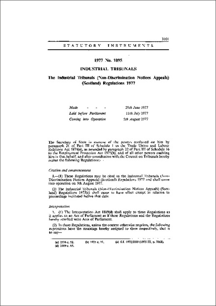 The Industrial Tribunals (Non-Discrimination Notices Appeals) (Scotland) Regulations 1977