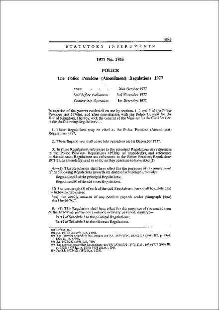 The Police Pensions (Amendment) Regulations 1977