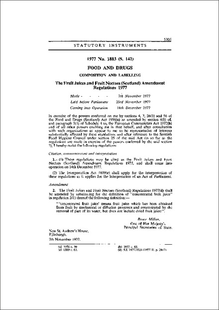 The Fruit Juices and Fruit Nectars (Scotland) Amendment Regulations 1977