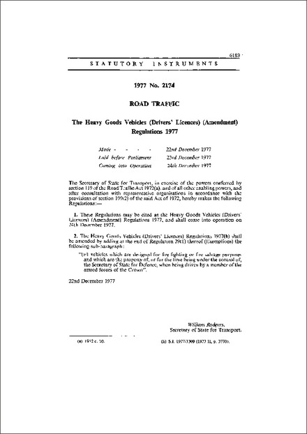 The Heavy Goods Vehicles (Drivers' Licences) (Amendment) Regulations 1977
