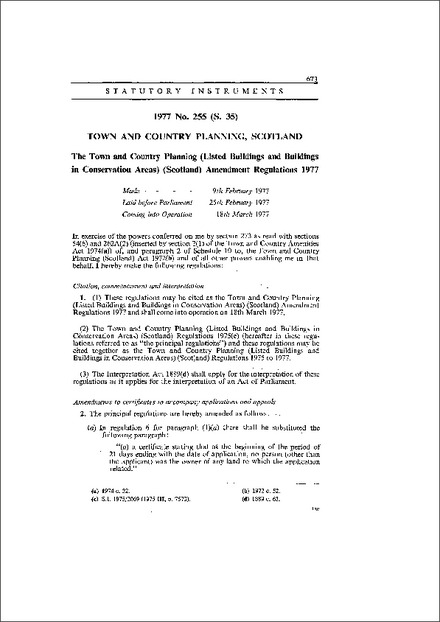 The Town and Country Planning (Listed Buildings and Buildings in Conservation Areas) (Scotland) Amendment Regulations 1977