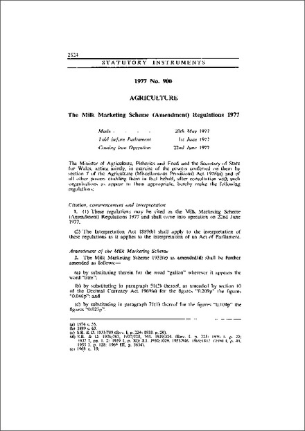The Milk Marketing Scheme (Amendment) Regulations 1977