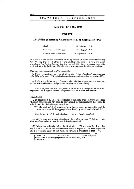 The Police (Scotland) Amendment (No. 2) Regulations 1978