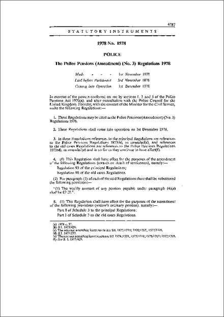The Police Pensions (Amendment) (No. 3) Regulations 1978