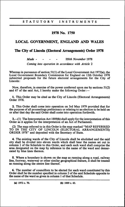 The City of Lincoln (Electoral Arrangements) Order 1978