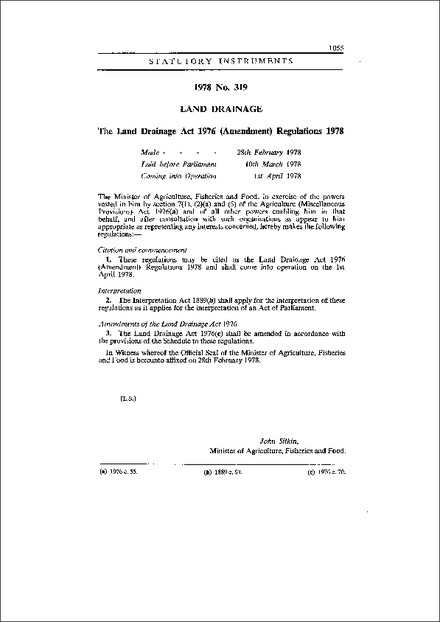 The Land Drainage Act 1976 (Amendment) Regulations 1978