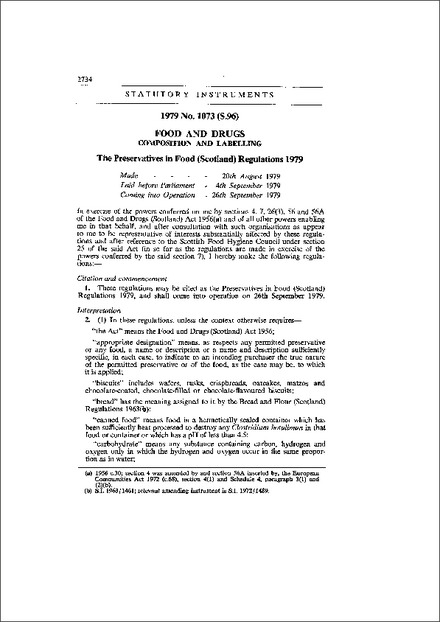 The Preservatives in Food (Scotland) Regulations 1979