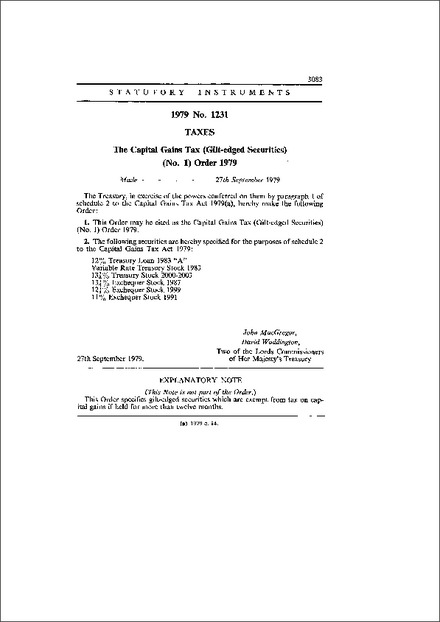 The Capital Gains Tax (Gilt-edged Securities) (No. 1) Order 1979