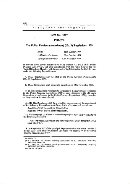 The Police Pensions (Amendment) (No. 2) Regulations 1979