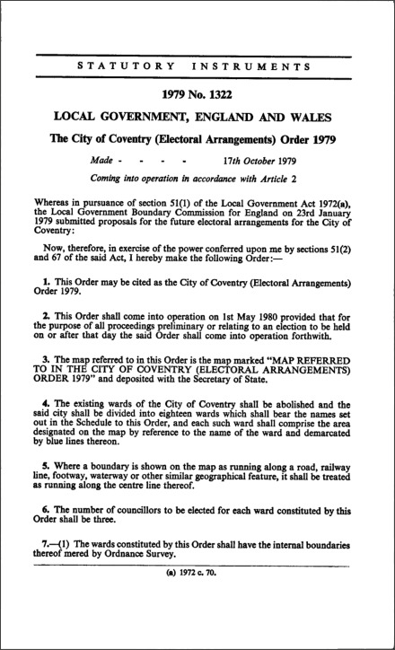 The City of Coventry (Electoral Arrangements) Order 1979