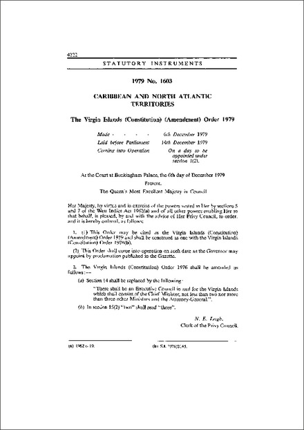 The Virgin Islands (Constitution) (Amendment) Order 1979