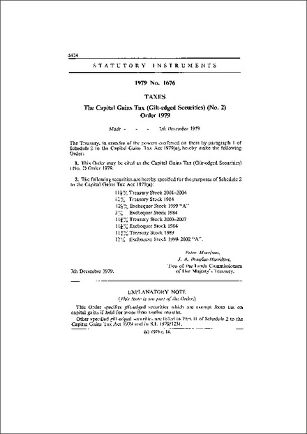 The Capital Gains Tax (Gilt-edged Securities) (No. 2) Order 1979