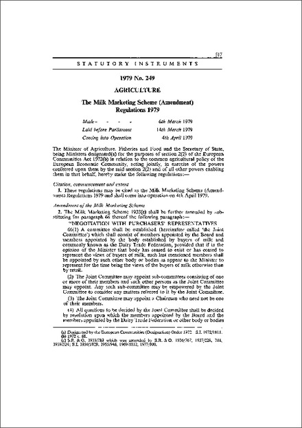 The Milk Marketing Scheme (Amendment) Regulations 1979