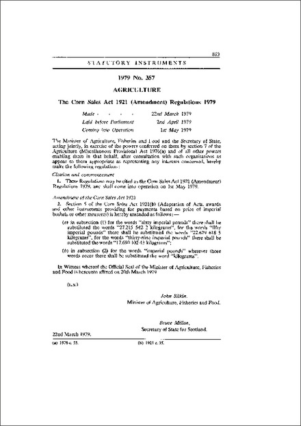 The Corn Sales Act 1921 (Amendment) Regulations 1979