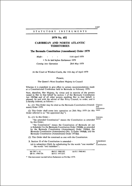 The Bermuda Constitution (Amendment) Order 1979