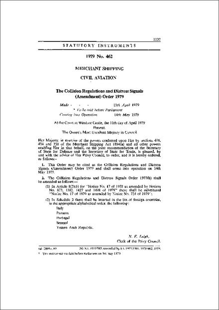 The Collision Regulations and Distress Signals (Amendment) Order 1979