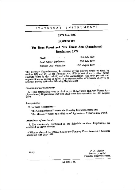 The Dean Forest and New Forest Acts (Amendment) Regulations 1979