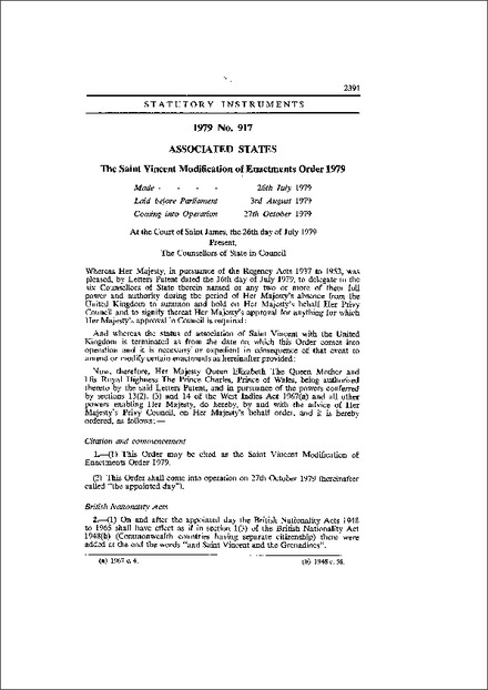 The Saint Vincent Modification of Enactments Order 1979