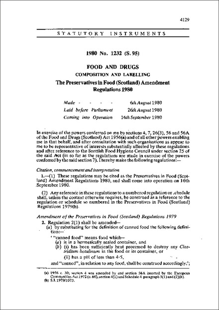 The Preservatives in Food (Scotland) Amendment Regulations 1980