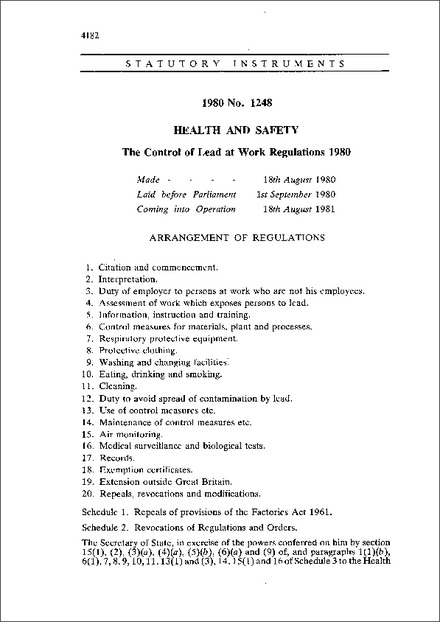 The Control of Lead at Work Regulations 1980